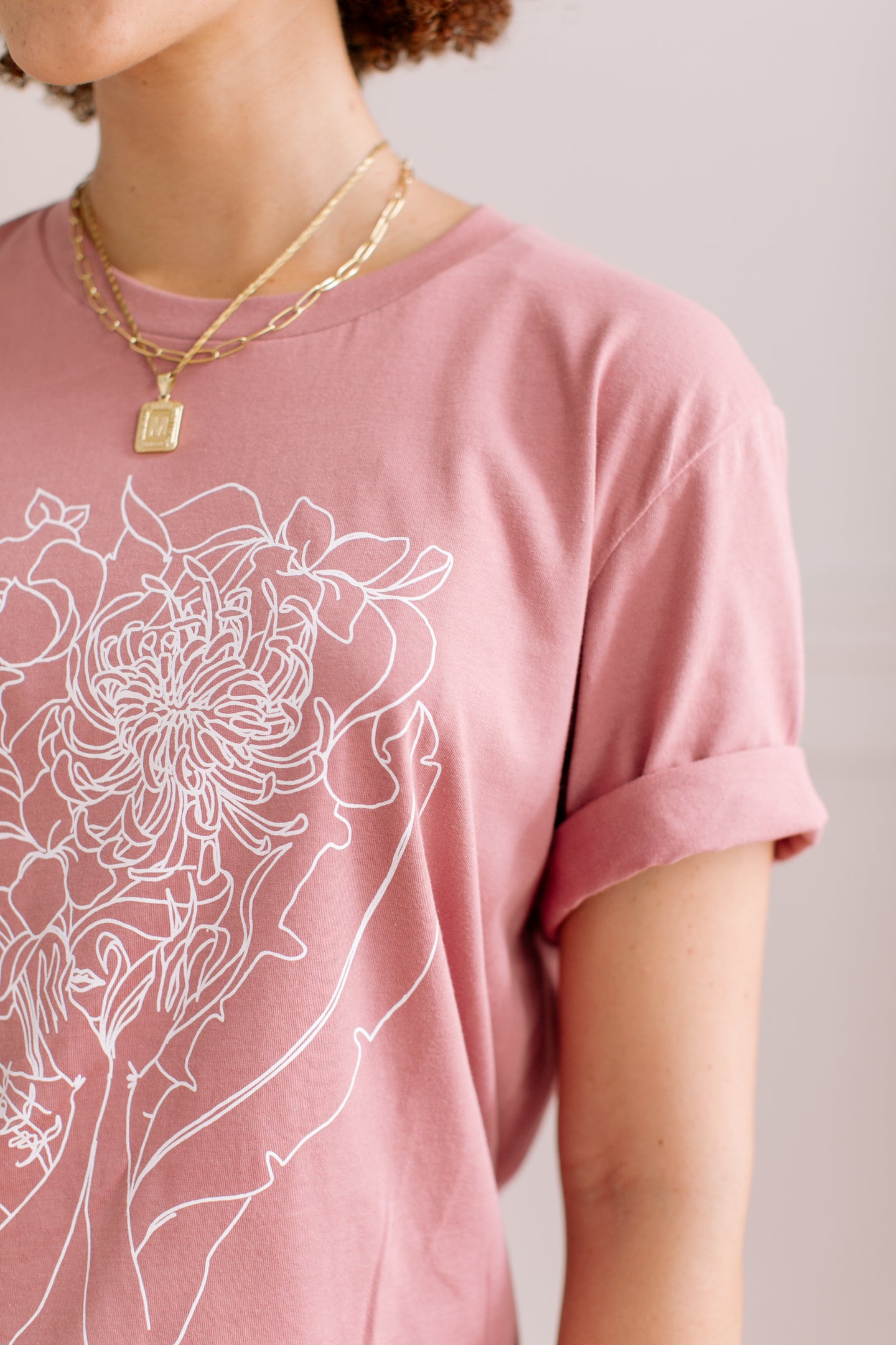 Chrysanthemum Boyfriend-Fit Tee - Mauve (100% Cotton)